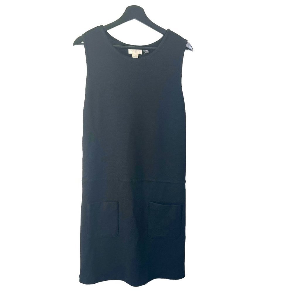 Vintage 90s Nordstrom Black Merino Wool Sleeveless Below Knee Dress Large